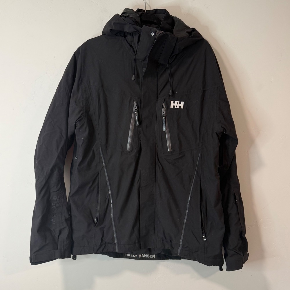 Helly Hansen Mens Ski Jacket L Black Helly Tech Performance Hooded Waterproof